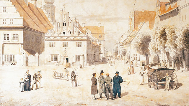 C. D. Friedrich, Greifswalder Marktplatz, Aquarell, PLM